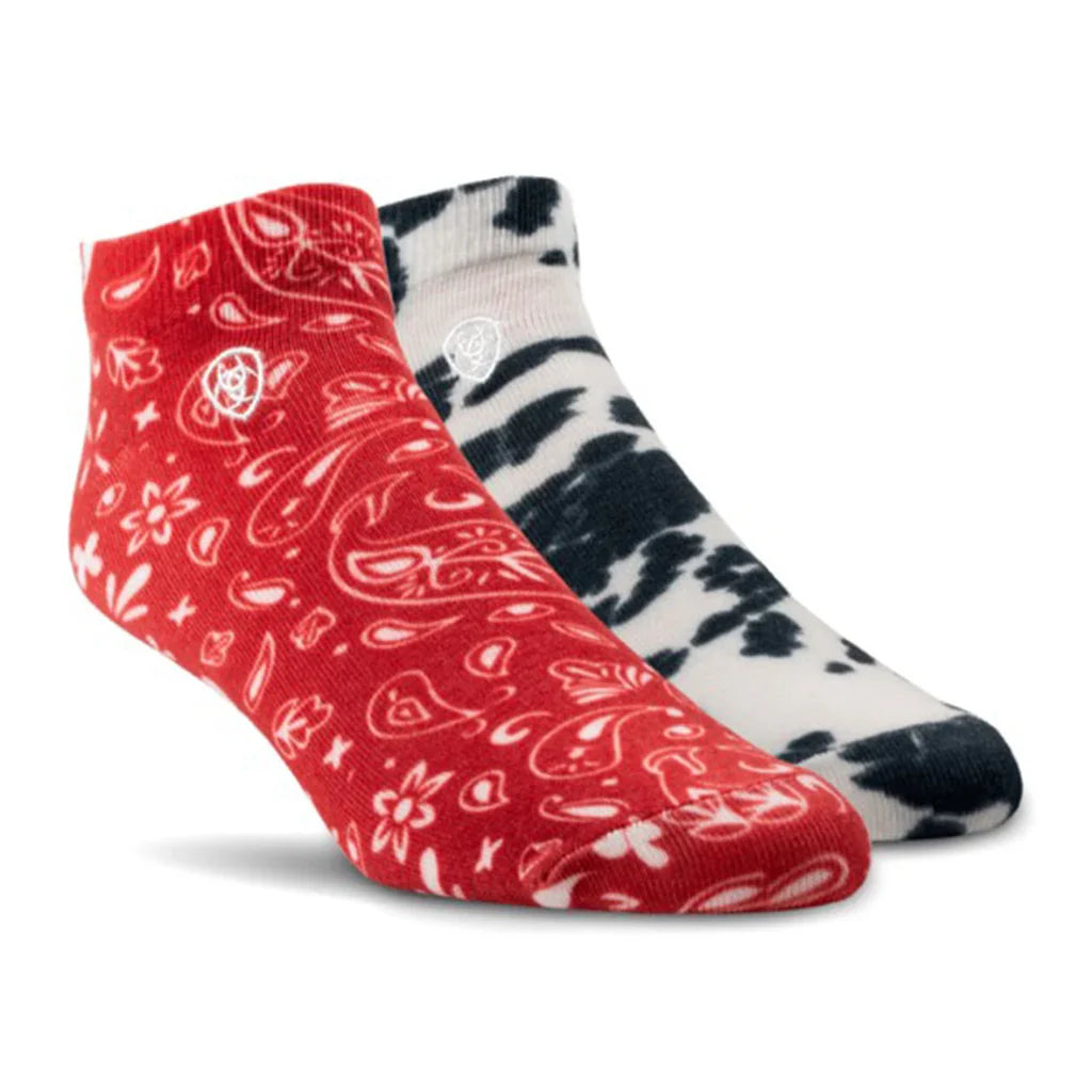 Ariat Women's Bandana Cow Print Low Socks - 2 Pack