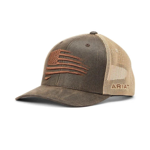Ariat Brown Embroidered Flag Oil Skin Hat