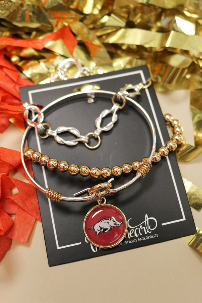 Arkansas Razorbacks Two Tone Link Triple Bracelet Stack