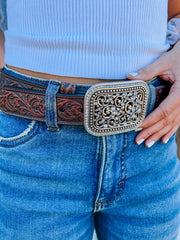 Ariat Dark Brown Tooled Belt With Buckle