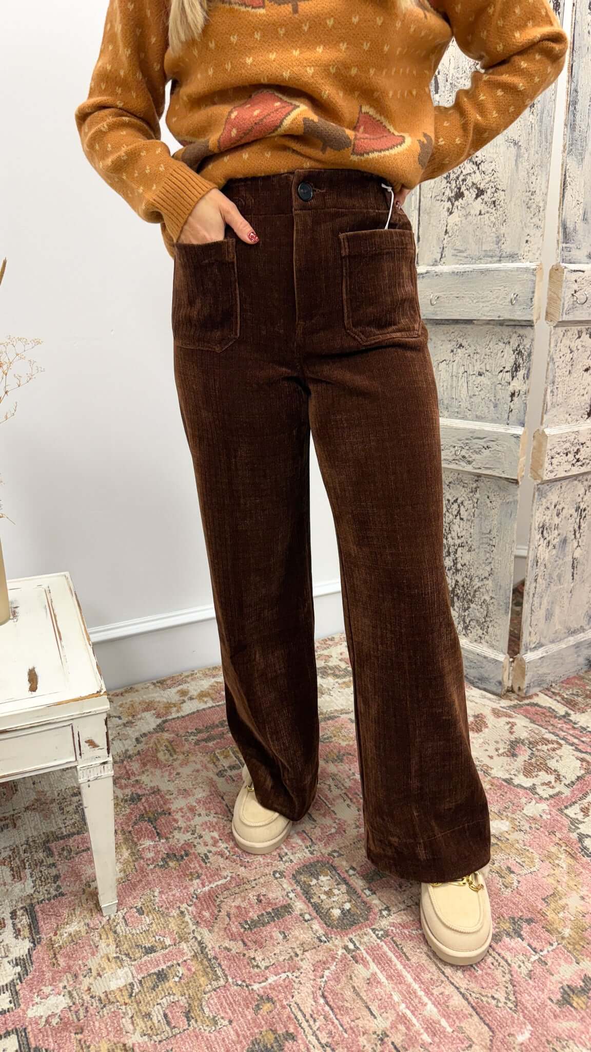 Audrey Cappuccino Wide Leg Corduroy Pants By Dear John