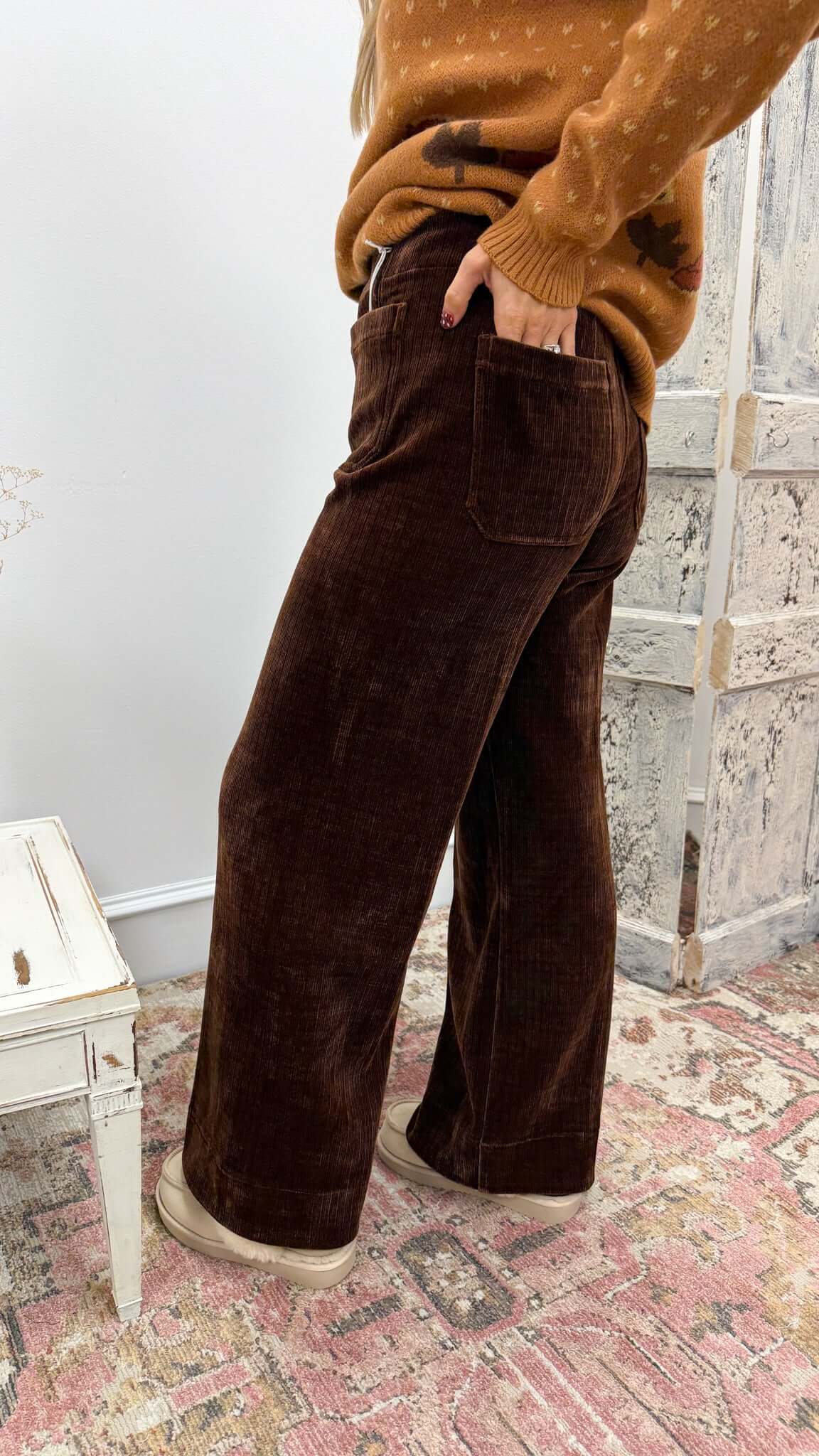 Audrey Cappuccino Wide Leg Corduroy Pants By Dear John