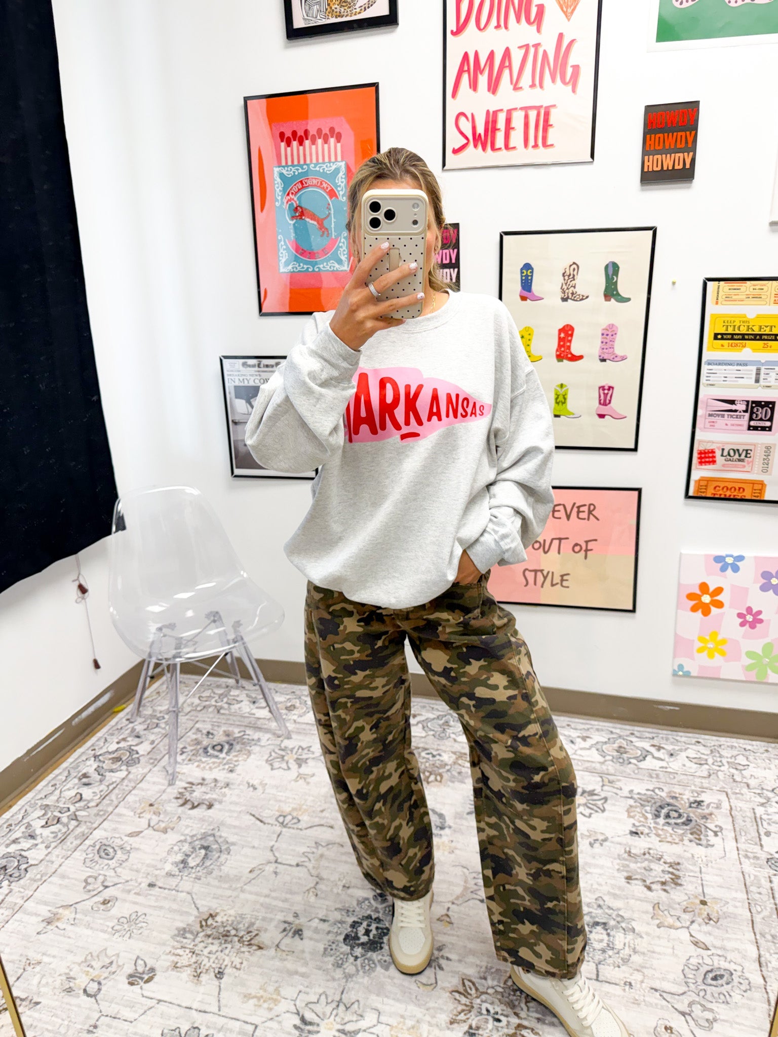 Arkansas Pennant Flag Grey Sweatshirt
