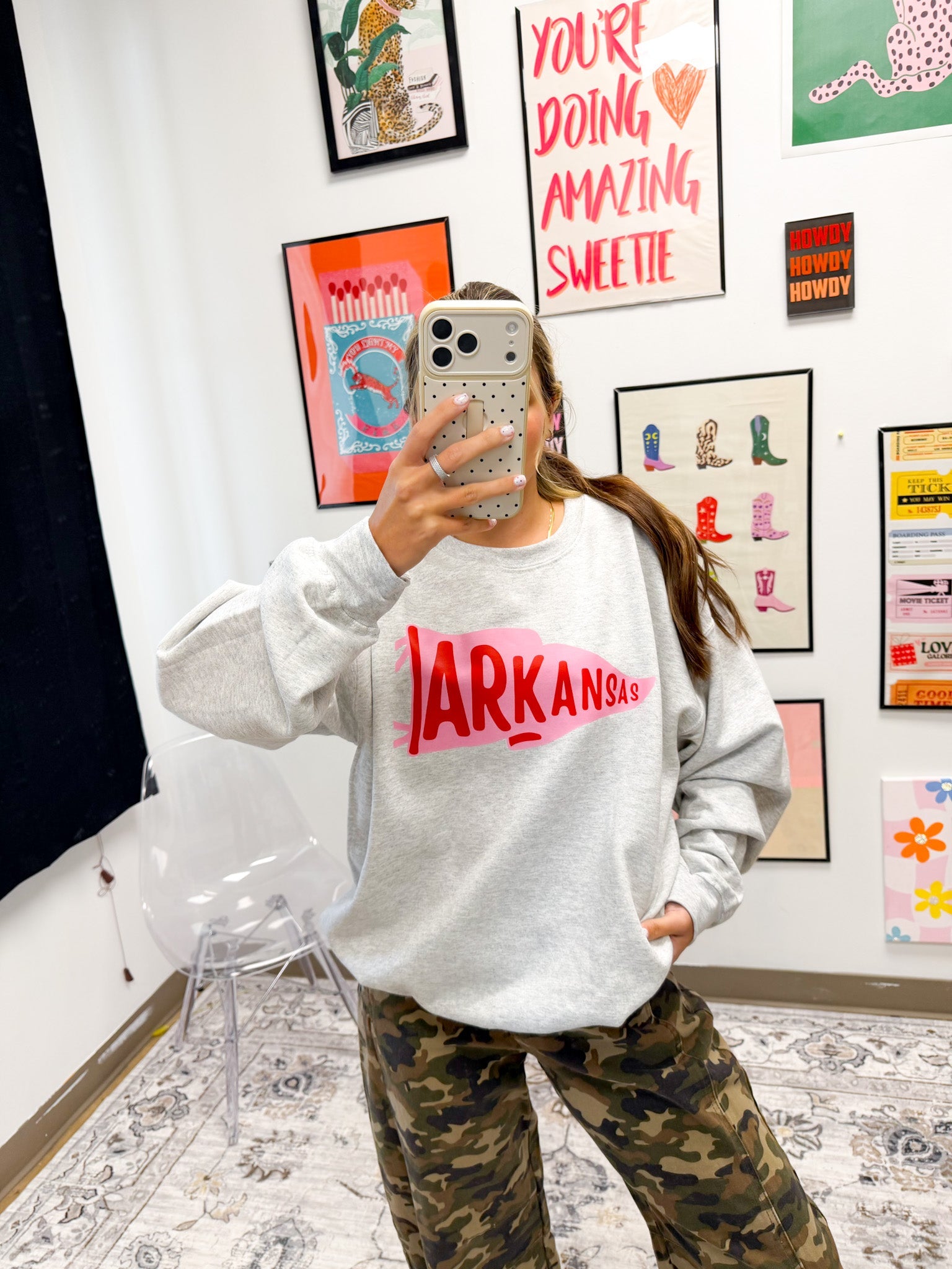 Arkansas Pennant Flag Grey Sweatshirt