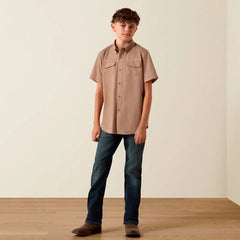 Ariat Boy's Khaki Printed VentTEK Outbound Classic Fit Shirt