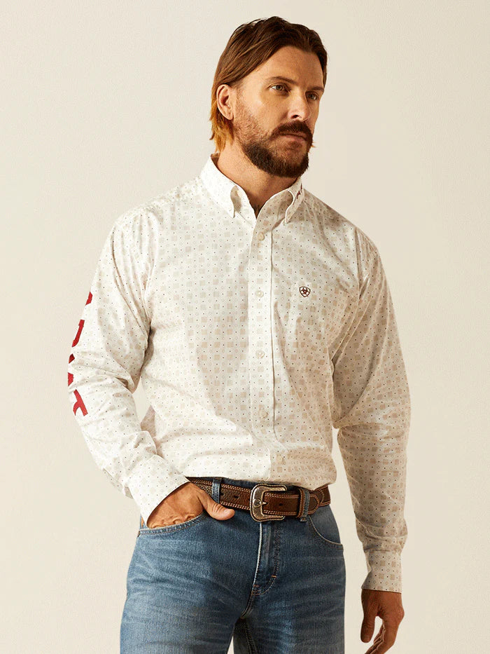Ariat Mens White Brick Team King Classic Fit Button Down Shirt