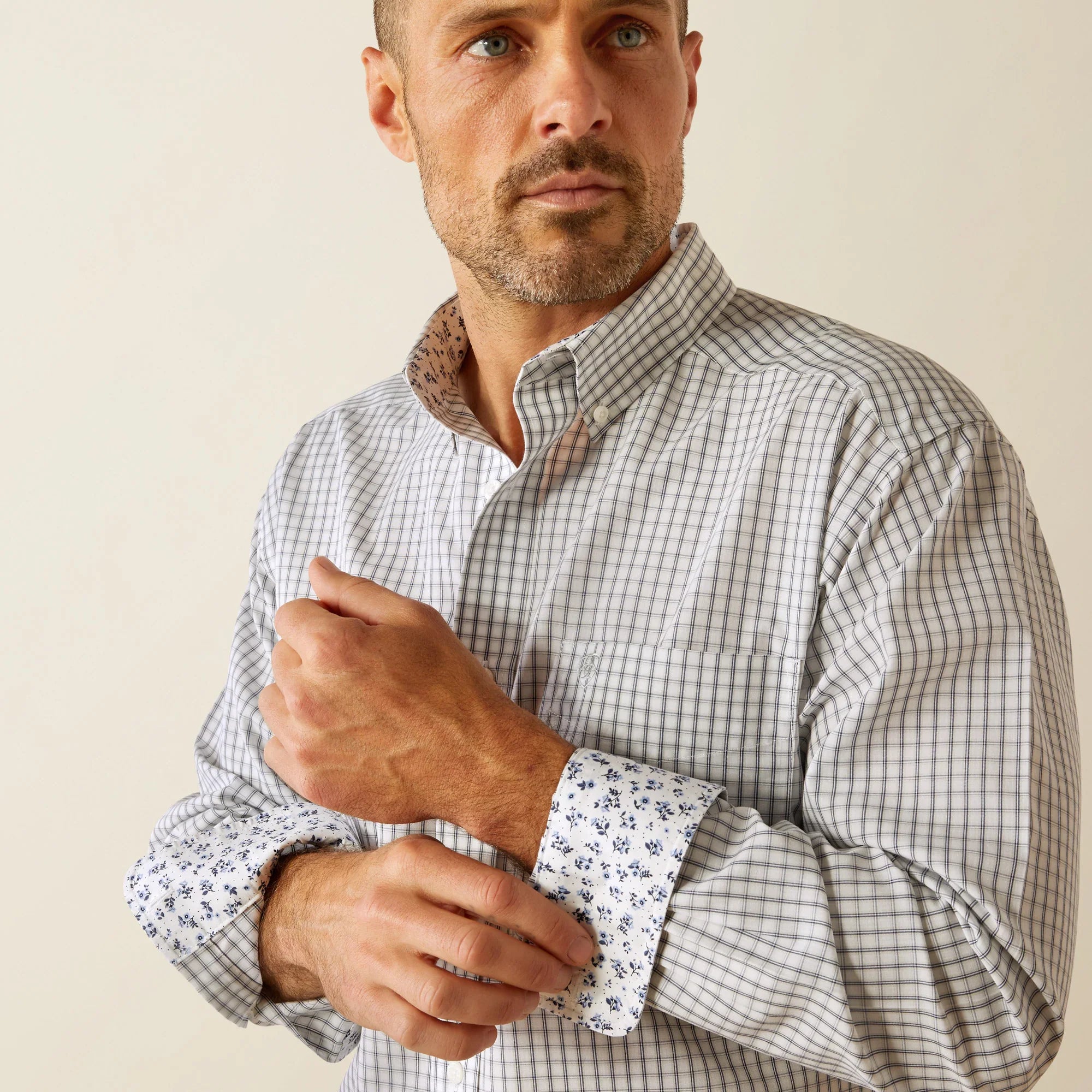 Ariat Men's Light Grey Olsen Plaid Western Shirt