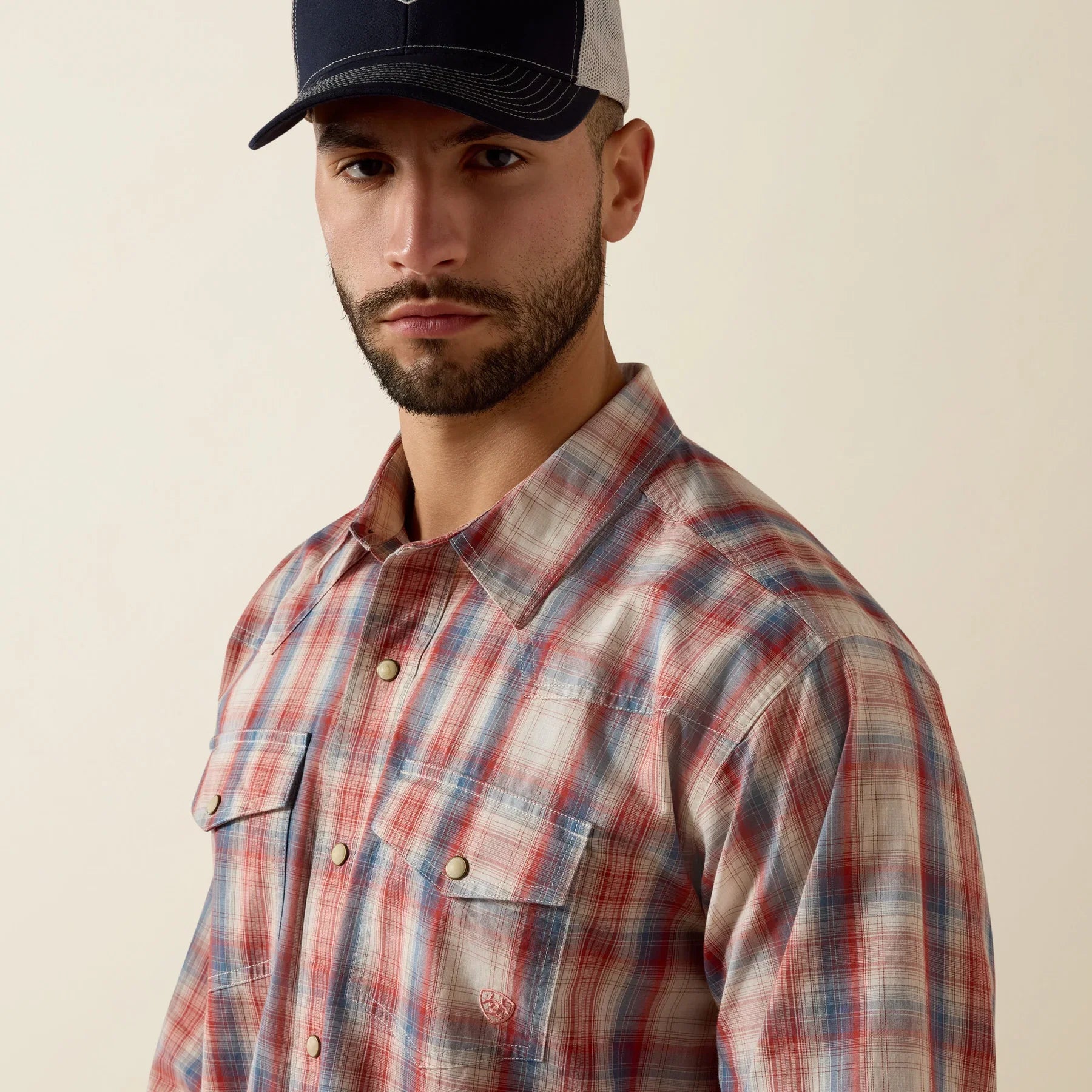 Ariat Men's Brick Red Plaid Retro Hodge Fitted Snap Shirt