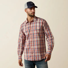 Ariat Men's Brick Red Plaid Retro Hodge Fitted Snap Shirt