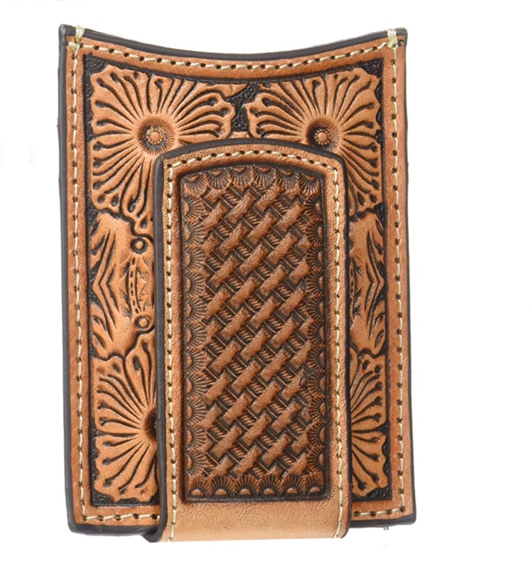 Ariat Floral & Basket Stamp Magnetic Money Clip Wallet