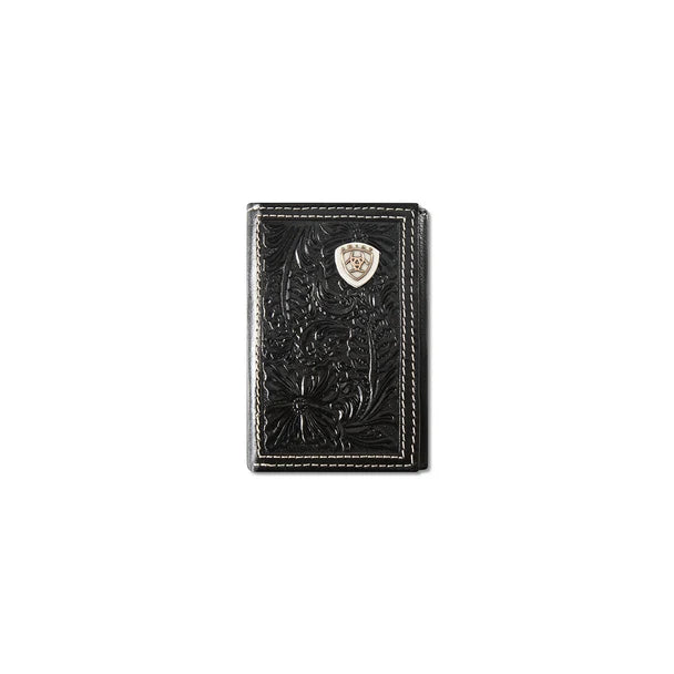 Ariat Trifold Embossed Shield Black Wallet
