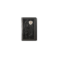 Ariat Trifold Embossed Shield Black Wallet