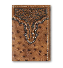 Ariat Men's Trifold Ostrich Print Floral Wallet