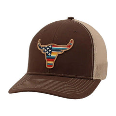 Ariat Men's USA Flag Serape Bull Brown Hat