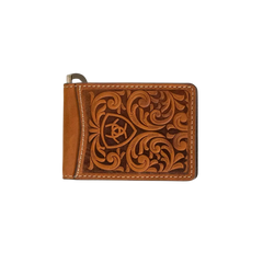 Ariat Men's Leather Embossed Bifold Money Clip Wallet