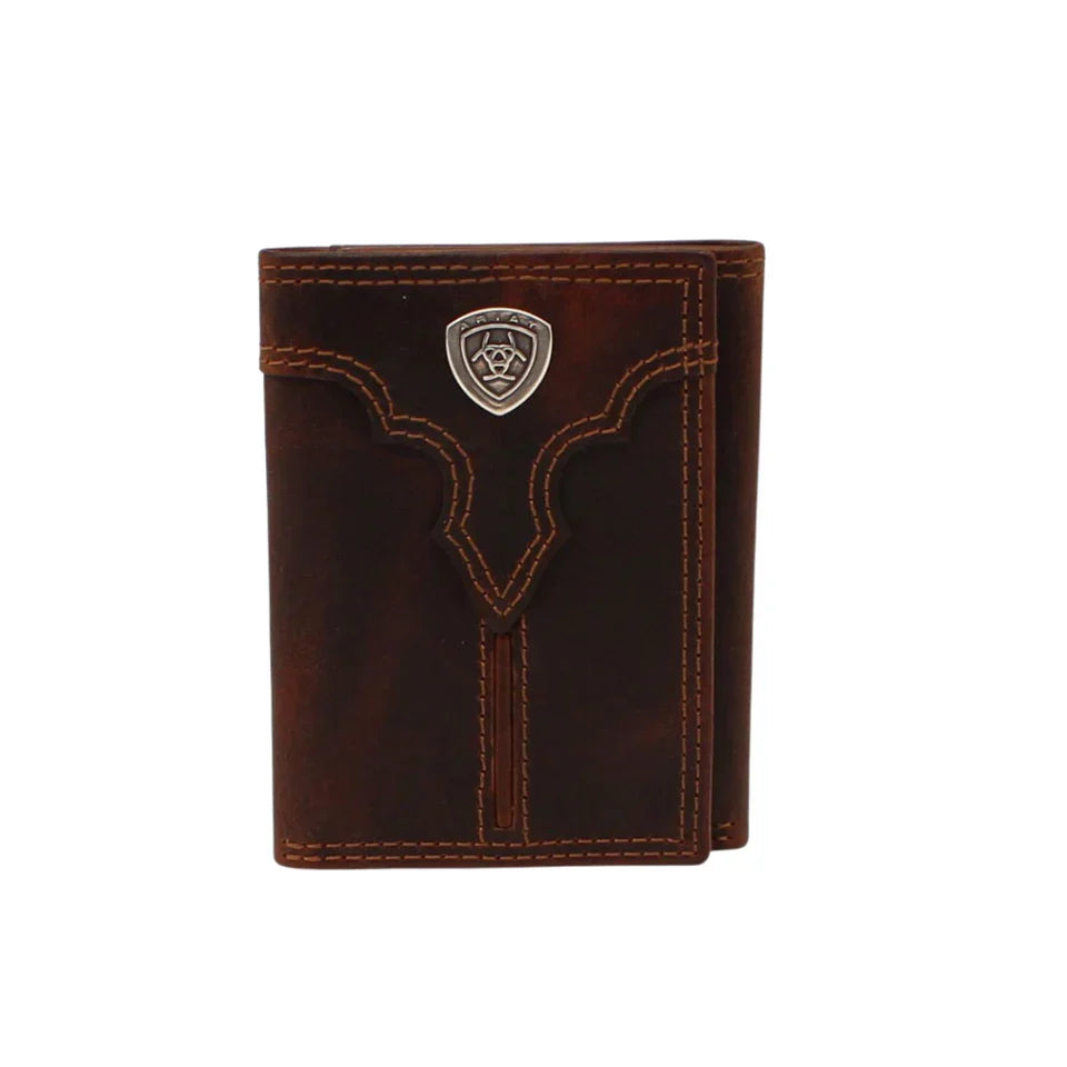 Ariat Men's Trifold Center Bump Shield Brown Wallet
