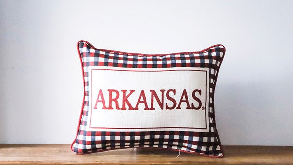 Arkansas Triple Collegiate Gingham Piped Pillow